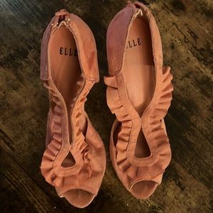 Elle Coral Ruffle Peep Toe Heels
